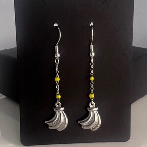 Banana Fish Hook Drop Earrings w Yellow Enamel Bead Chain
